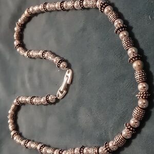 Napier vintage designer stainless ball heavy bearing & beaded necklace .18.in
